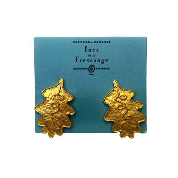 Ines de la Fressange Gold Love Leaf Earrings - Picture 1 of 8